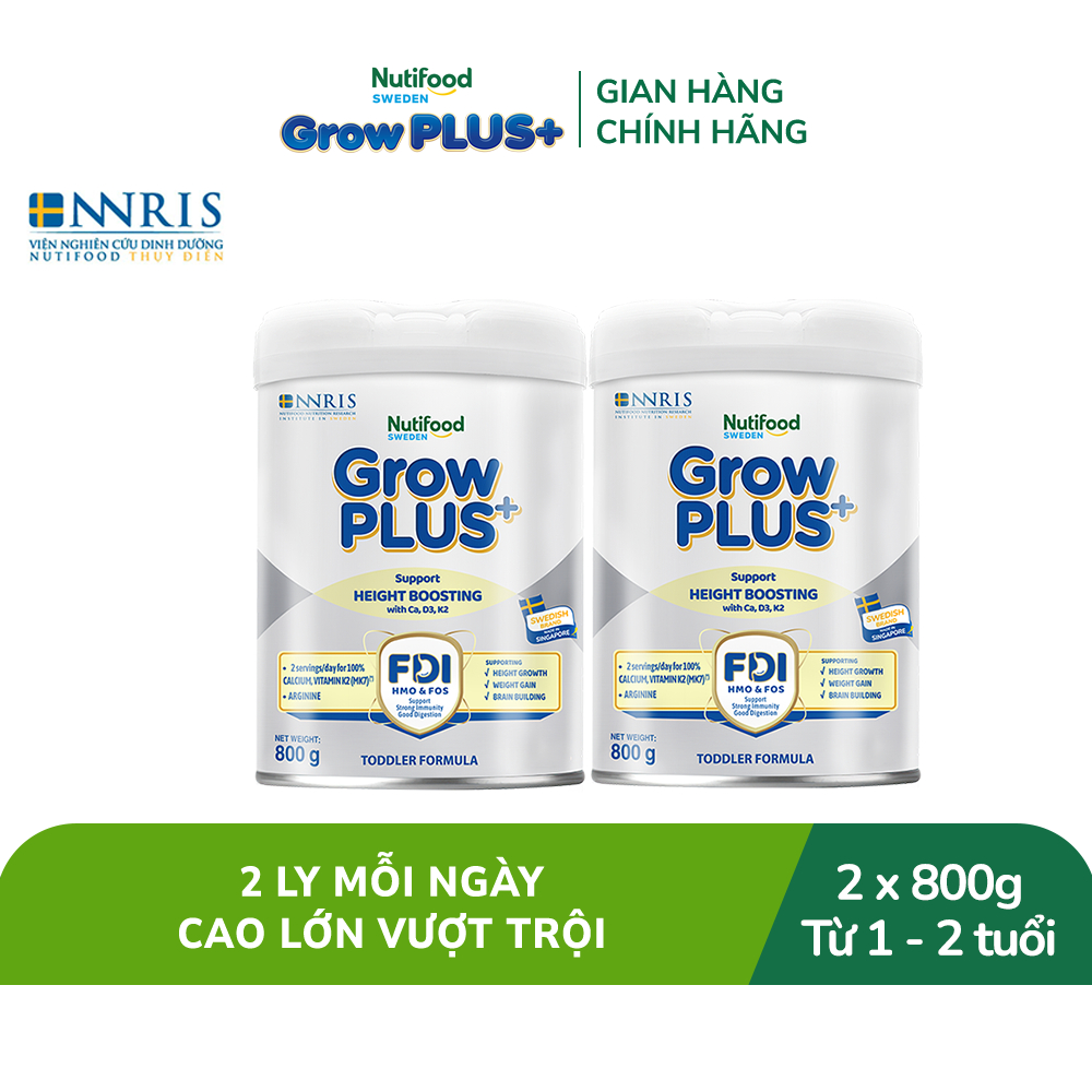 Combo 2 Sữa Bột Nutifood Sweden GrowPLUS+ Cao lớn vượt trội trên 1 tuổi (Bạc) 800g