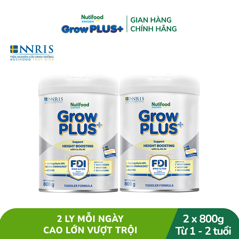 Combo 2 Sữa Bột Nutifood Sweden GrowPLUS+ Cao lớn vượt trội trên 1 tuổi (Bạc) 800g