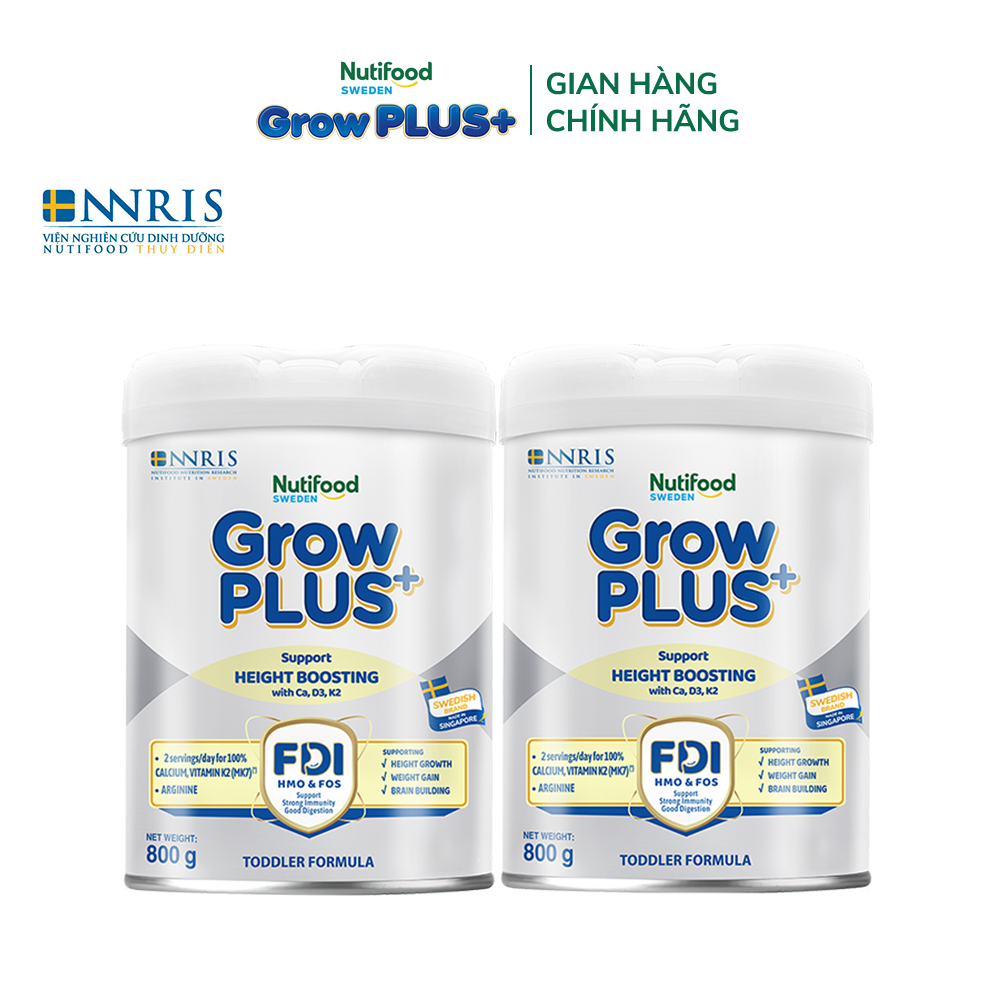 Combo 2 Sữa Bột Nutifood Sweden GrowPLUS+ Cao lớn vượt trội trên 1 tuổi (Bạc) 800g