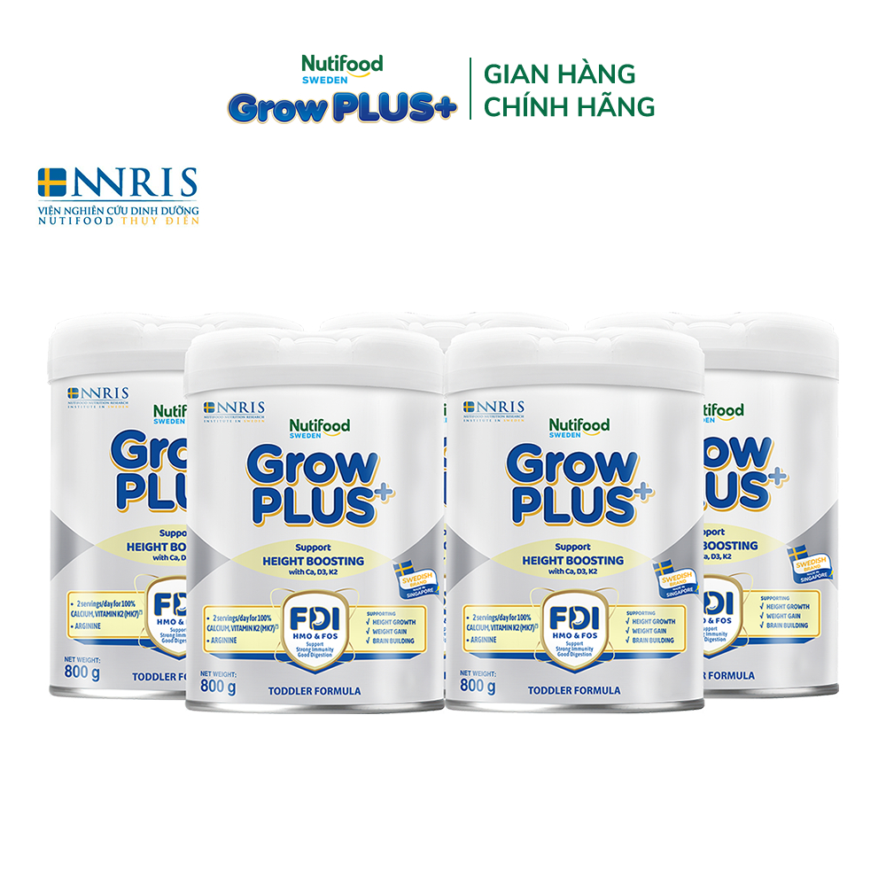 Combo 5 Sữa Bột Nutifood Sweden GrowPLUS+ Cao lớn vượt trội từ 1 - 2 tuổi (Bạc) 800g