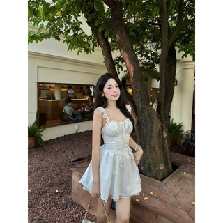 [HÀNG SẴN ] LUNA Dress | Váy trắng corset dây buộc, váy tiểu thư dáng xòe phong cách Hàn
