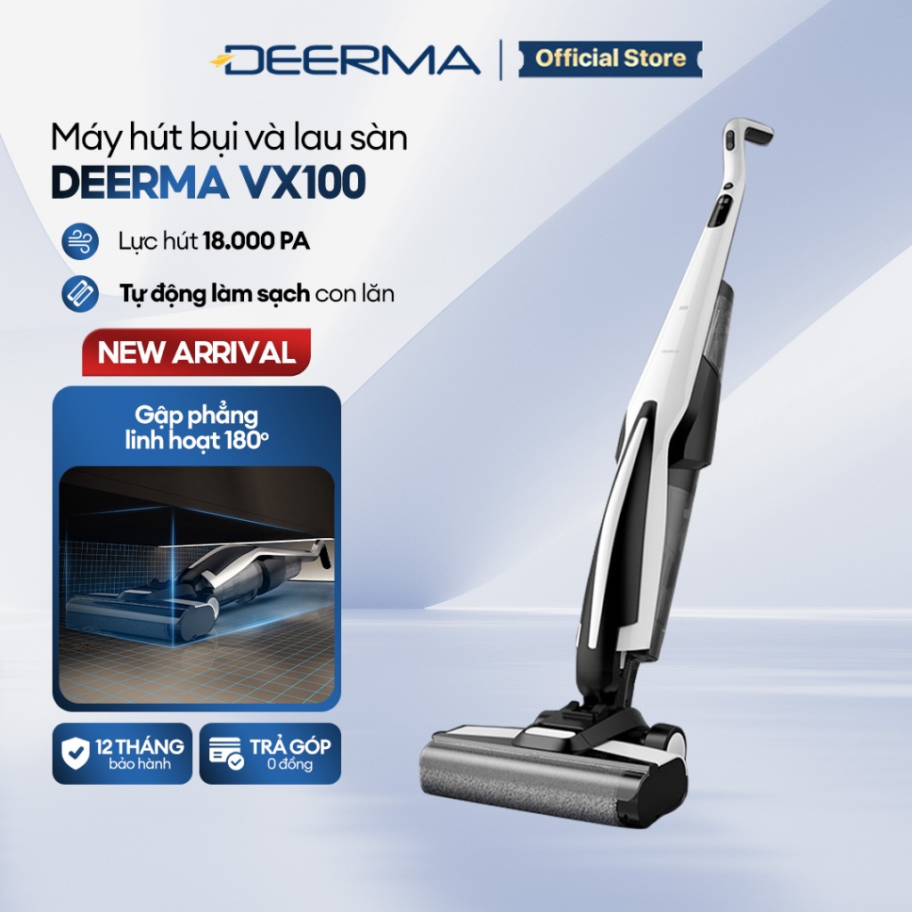 Máy hút bụi lau sàn Deerma VX100 lực hút mạnh 18000pa tự động làm sạch con lăn hai chiều thông minh  - Bảo hành 12 tháng