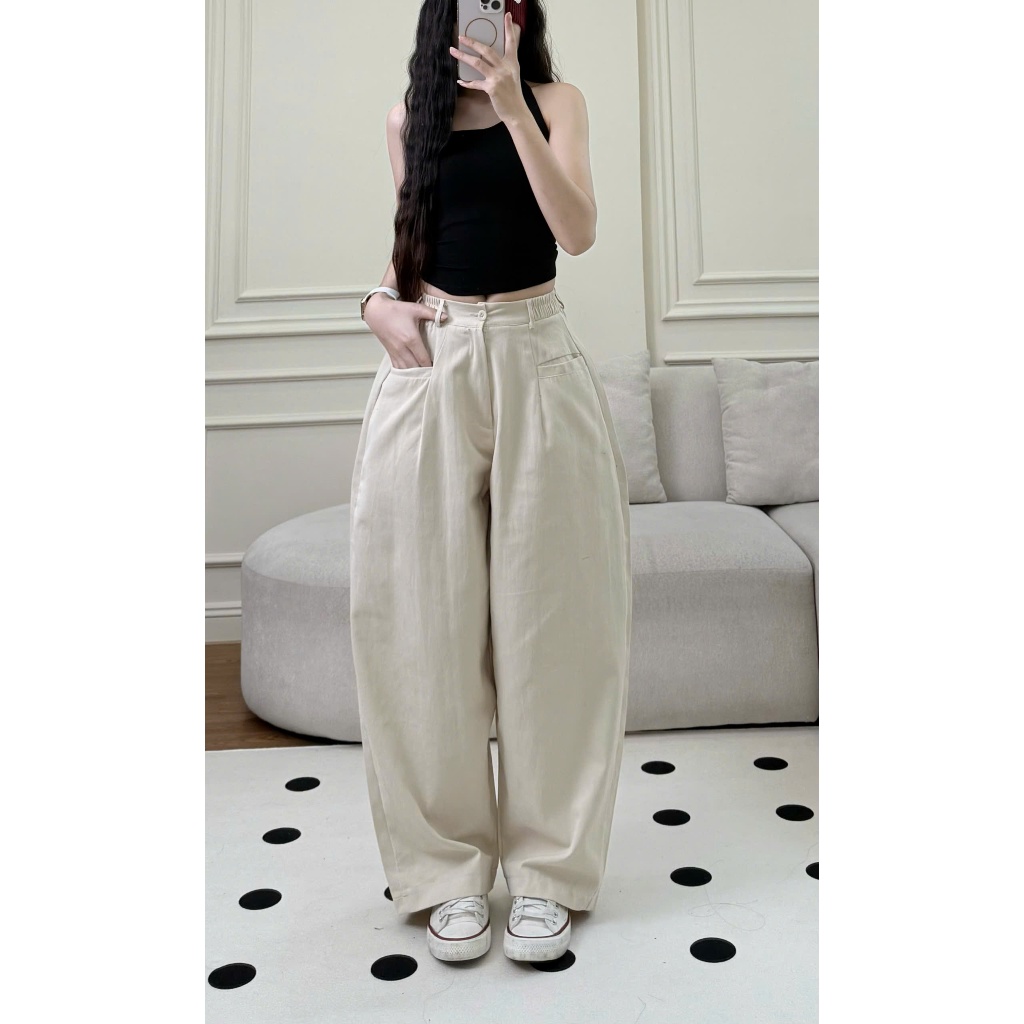 Quần Kaki Harem Dáng Bom Cạp Chun Túi Ngang Unisex Mặc Đi Học Đi Làm Form Rộng Dễ Mặc JOOLATe