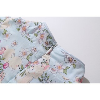 Váy Bé Gái Thiết Kế Cổ Tàu, Tay Cánh Tiên Họa Tiết Thỏ Đáng Yêu Chất Liệu Cotton Mềm Mại