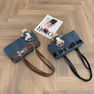 Túi Kẹp Nách Hàng Nội Địa Trung  Kèm charm Cún Bông Đai da Denim