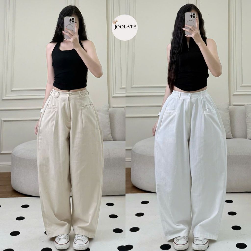 Quần Kaki Harem Dáng Bom Cạp Chun Túi Ngang Unisex Mặc Đi Học Đi Làm Form Rộng Dễ Mặc JOOLATe