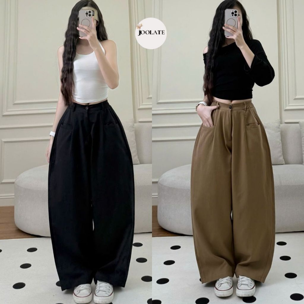 Quần Kaki Harem Dáng Bom Cạp Chun Túi Ngang Unisex Mặc Đi Học Đi Làm Form Rộng Dễ Mặc JOOLATe