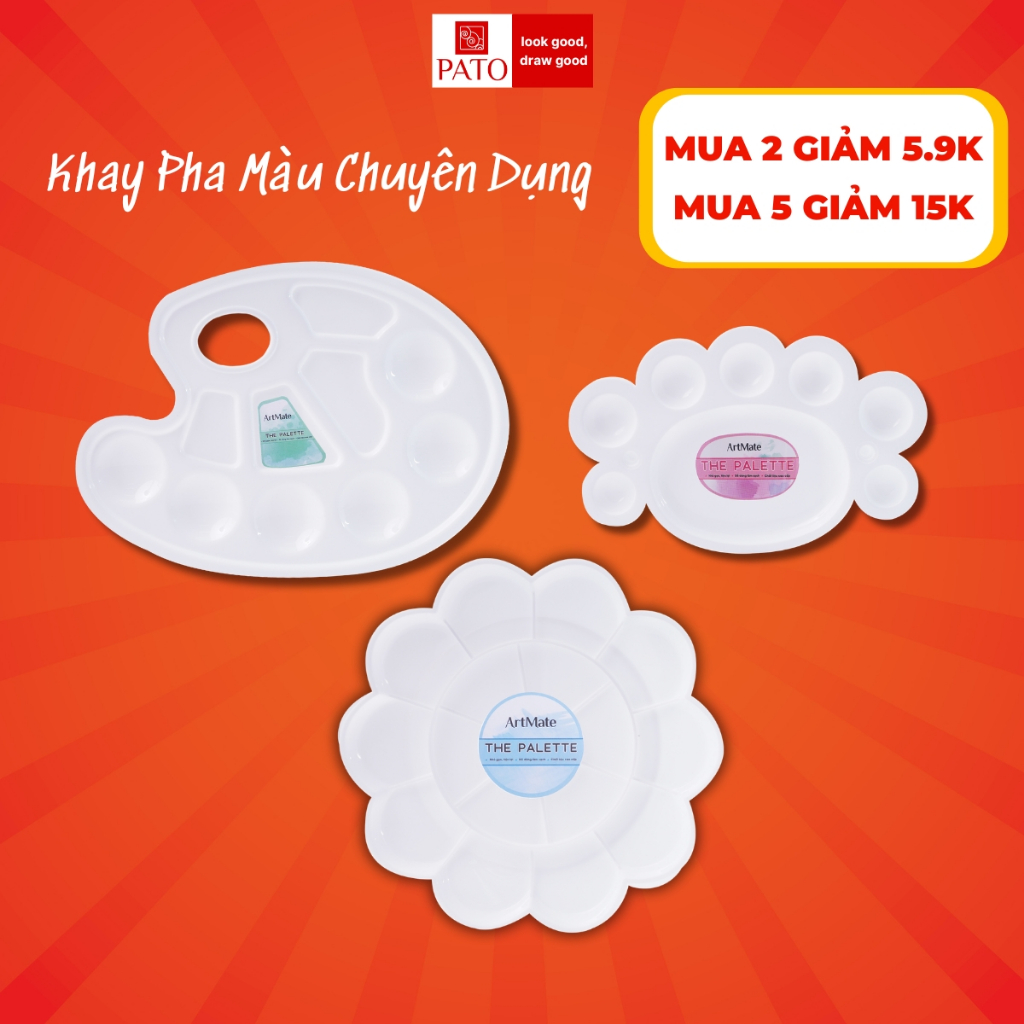 Khay Pha Màu Nước, Palette Trộn Màu Acrylic, Màu Gouache Chuyên Dụng Hình Bông Hoa, Con Cá, Con Cua Cute