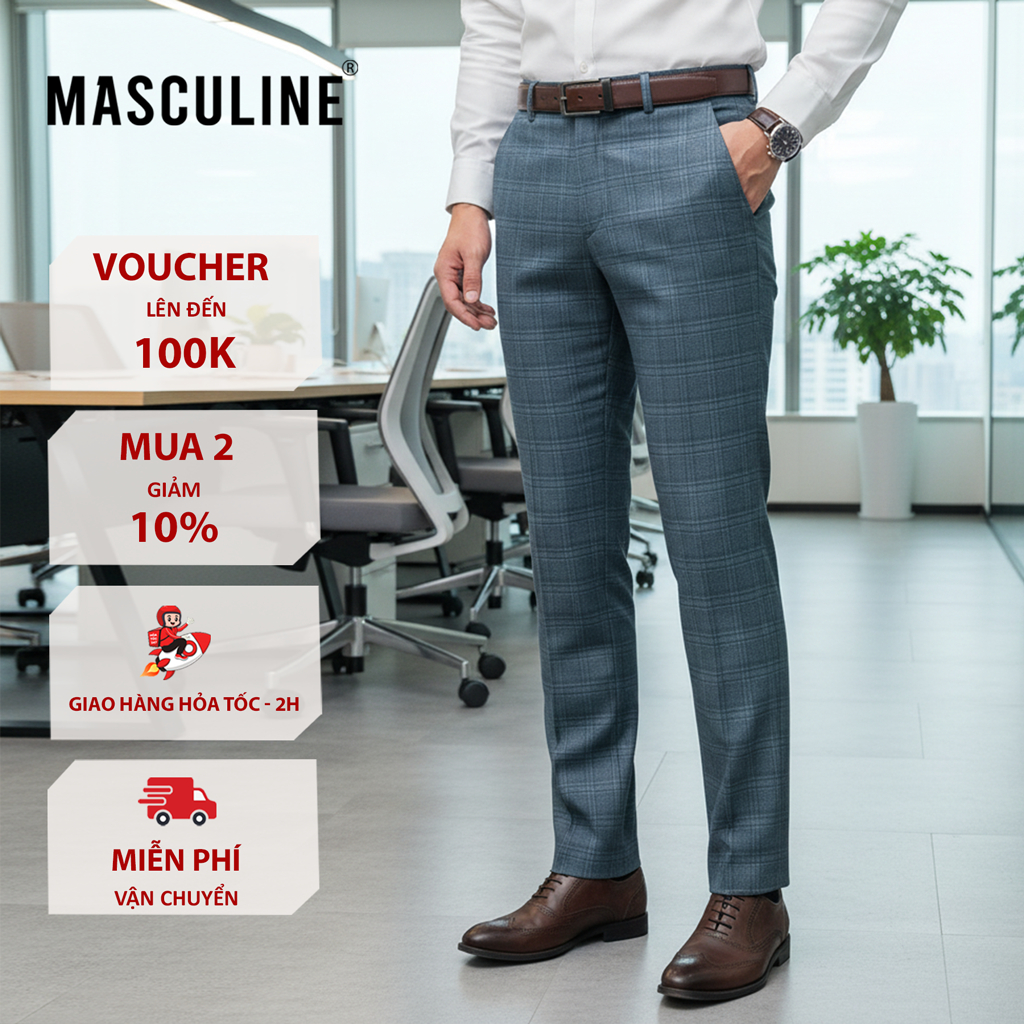 Quần âu nam cao cấp MASCULINE, Quần vải công sở Form beggi, co giãn thoáng mát – MB24.4