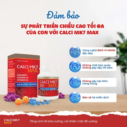 Calci MK7 Max - Viên uống bổ sung canxi tảo đỏ tự nhiên, vitamin D3, MK7 hộp 60 viên