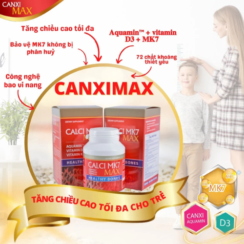 Calci MK7 Max - Viên uống bổ sung canxi tảo đỏ tự nhiên, vitamin D3, MK7 hộp 60 viên