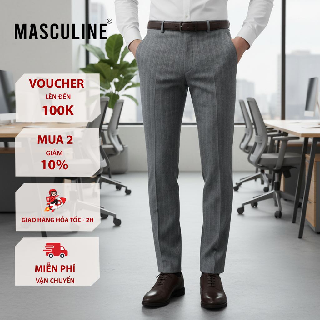 Quần âu beggi nam cao cấp MASCULINE – Chất Liệu Cotton Rayon Spandex, logo thêu nổi tinh tế – MB24.1