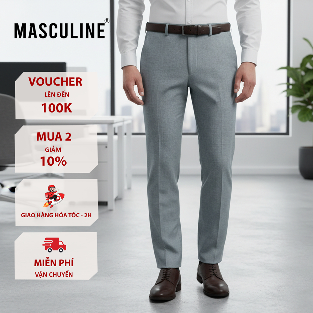 Quần âu nam đẹp cao cấp MASCULINE, Form regula fit, ép ly lạnh giữ nếp sắc nét vĩnh viễn - MFG24.2