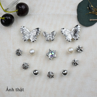 Bộ 13 Sticker, Charm 3D chủ đề Sao bạc bling nhựa cứng gắn Dép Sục, Cá Sấu Mita JB-368