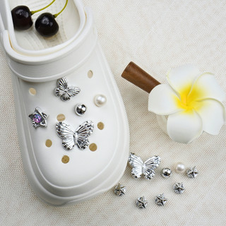 Bộ 13 Sticker, Charm 3D chủ đề Sao bạc bling nhựa cứng gắn Dép Sục, Cá Sấu Mita JB-368