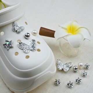 Bộ 13 Sticker, Charm 3D chủ đề Sao bạc bling nhựa cứng gắn Dép Sục, Cá Sấu Mita JB-368