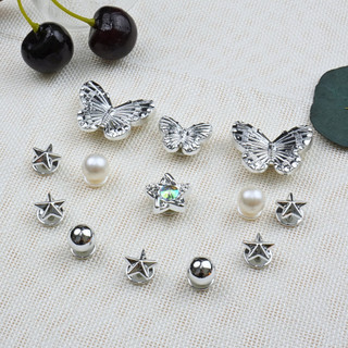 Bộ 13 Sticker, Charm 3D chủ đề Sao bạc bling nhựa cứng gắn Dép Sục, Cá Sấu Mita JB-368