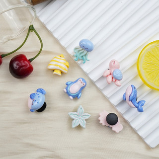 Bộ 8 Sticker, Charm 3D chủ đề Sứa xanh nhựa cứng gắn Dép Sục, Cá Sấu Mita JB-376