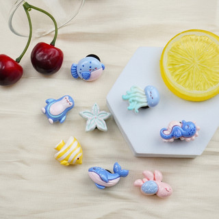 Bộ 8 Sticker, Charm 3D chủ đề Sứa xanh nhựa cứng gắn Dép Sục, Cá Sấu Mita JB-376