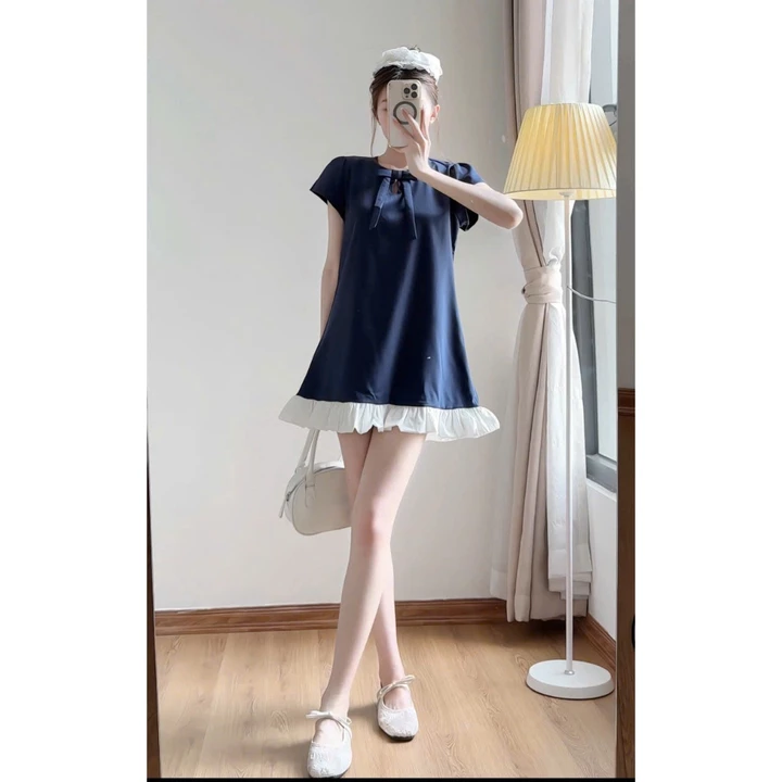 (Hàng Shop): Váy Linen Tay Cộc Đính Nơ Nhúm Bèo 4 Màu Dáng Xuông Siêu Xinh , Mẫu Bánh Bèo Tiểu Thư ,Váy Đi Cafe , Chơi