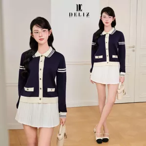 - Áo cardigan nữ dài tay cổ đức xanh than len lông thỏ mịn tiểu thư CD846 DELIZ 300G LIVE