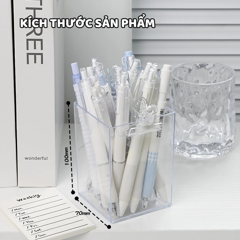 Hộp Đựng Bút Mica Acrylic Muji – Để Bàn Đựng Cọ Trang Điểm, Dụng Cụ Học Tập, Chất Lượng Cao