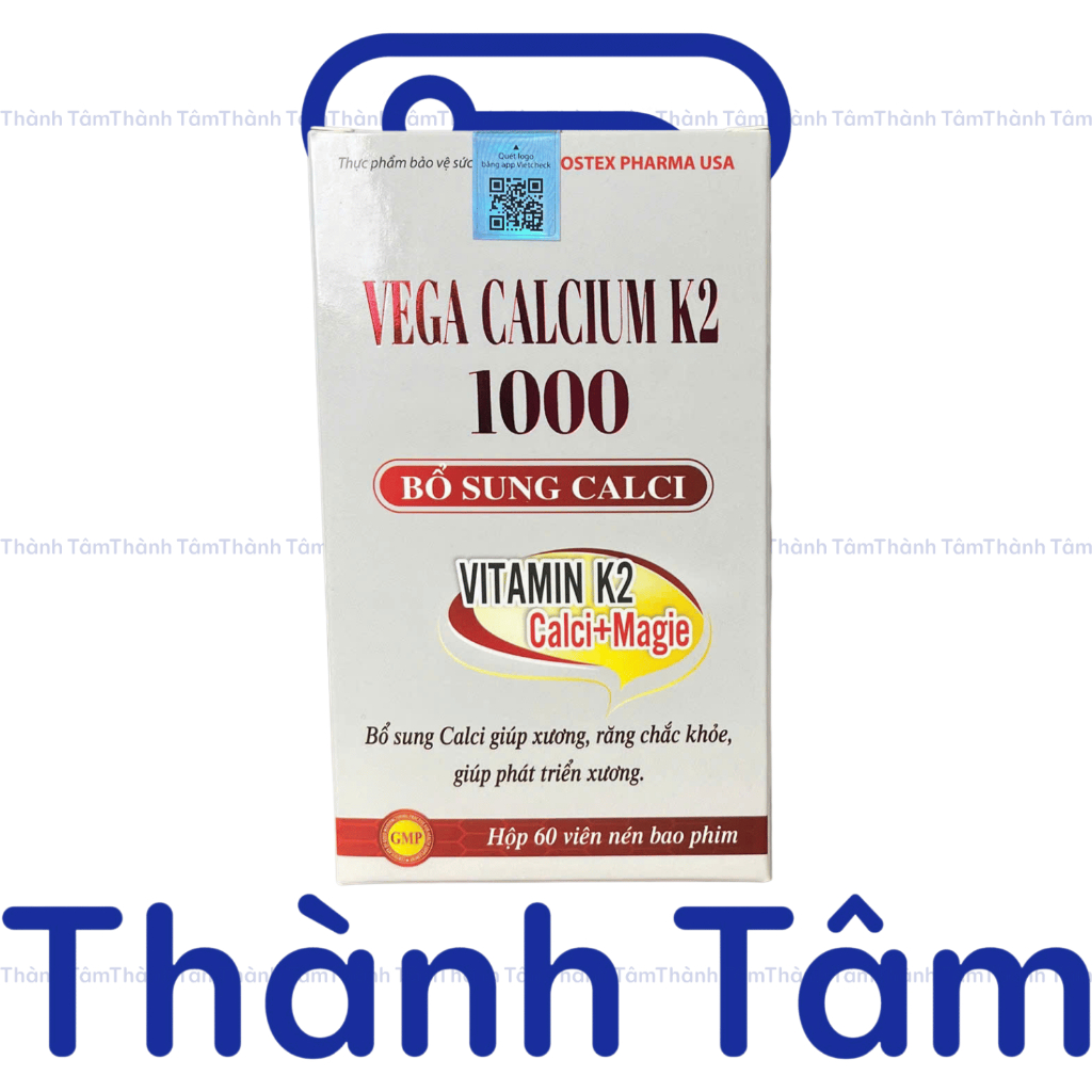 Bổ sung canxi VEGA CALCIUM K2 magie, vitamin k2 mk7 giúp xương, răng chắc khỏe, trẻ phát triển chiều cao - Lọ 60 viên