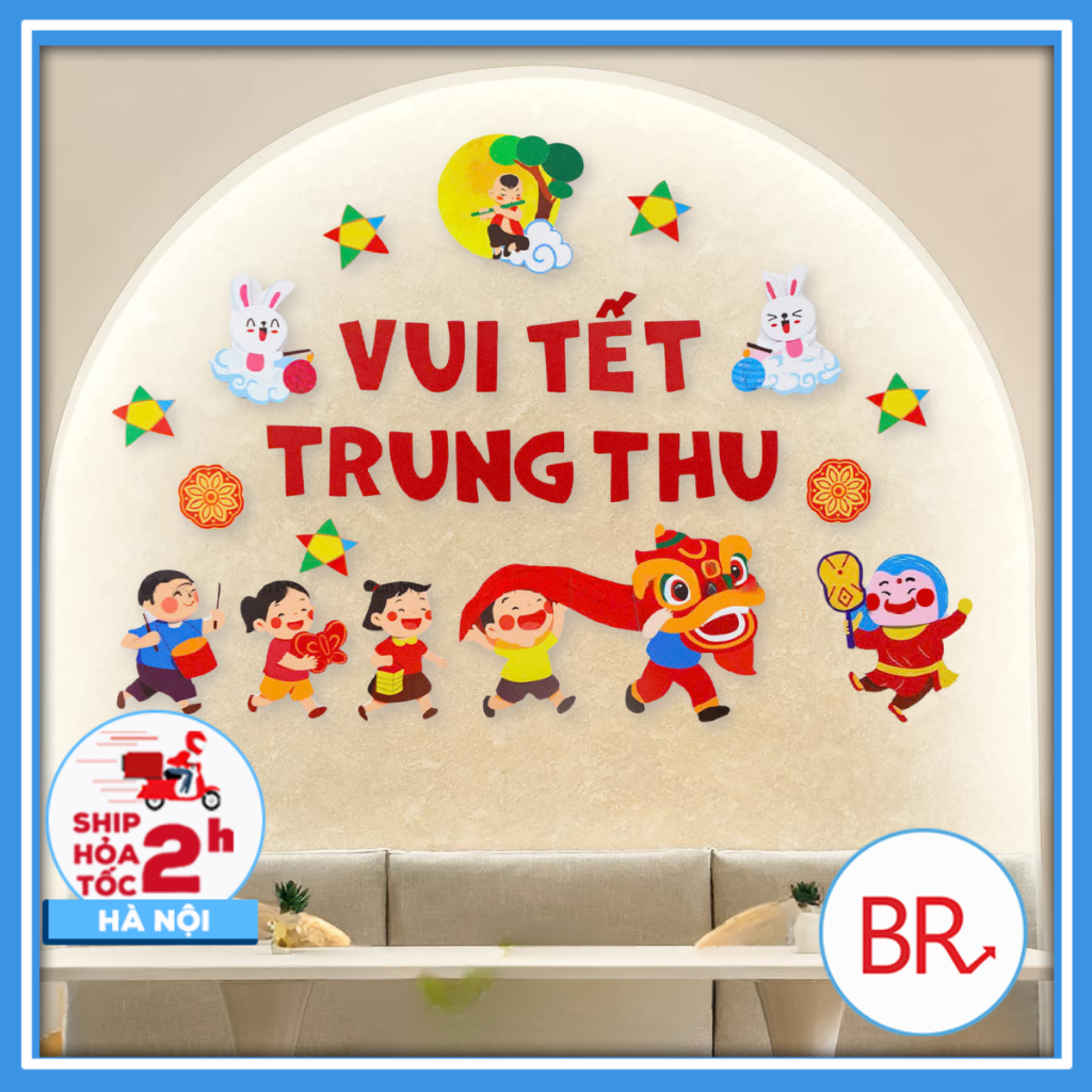 [ Trung Thu 2026] Set Giấy Trang Trí Dán Tường Trung Thu - Bộ Rước Lân Decor Tết Trung Thu Lớp Học, Quán Cà Phê 02993