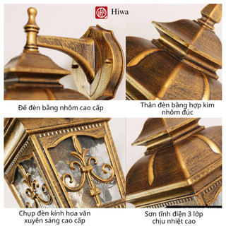 Đèn cột ngoài trời chống nước HIWA, đèn treo tường trang trí ngoài trời, đèn tường đổng cổ điển cao cấp