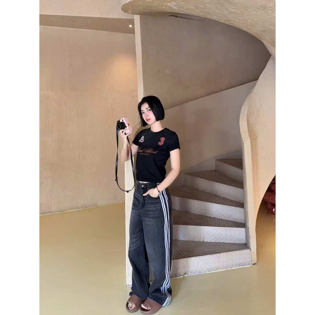 Quần jean badblood viền sọc trắng