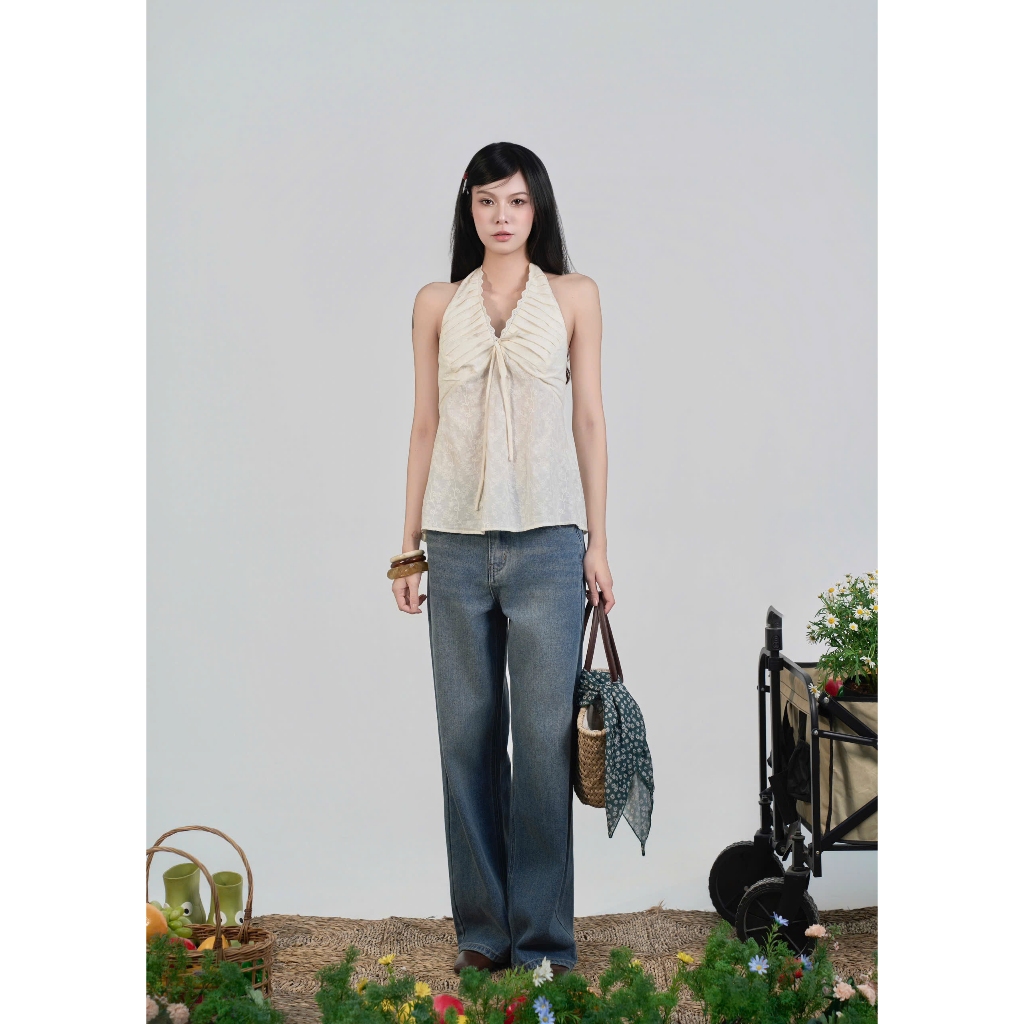 Quần jeans nữ ống rộng Onpi Miều Est.2013 cạp cao basic dễ phối đồ
