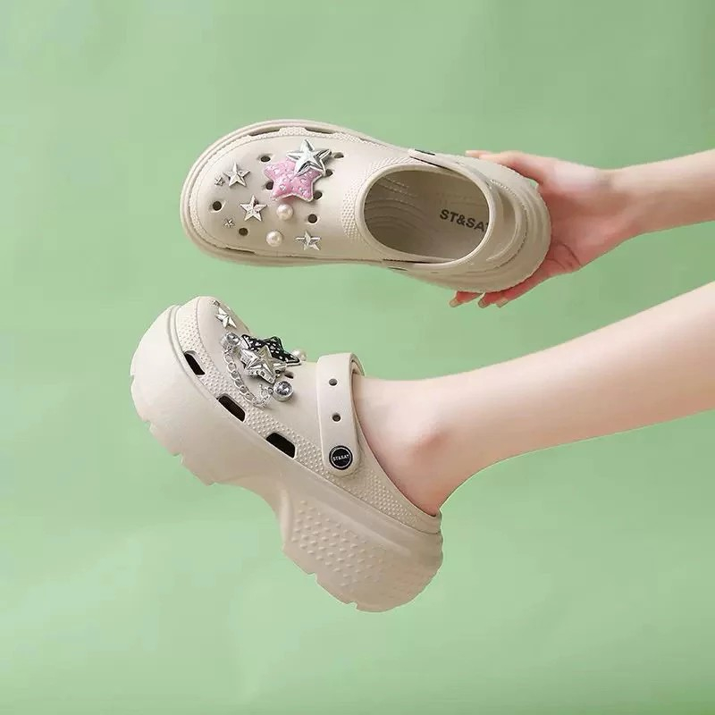 Dép sục cho nữ hàng cao cấp siêu đẹp đế cao 5 phân kèm bộ hình siêu dễ thương hình ngôi sao