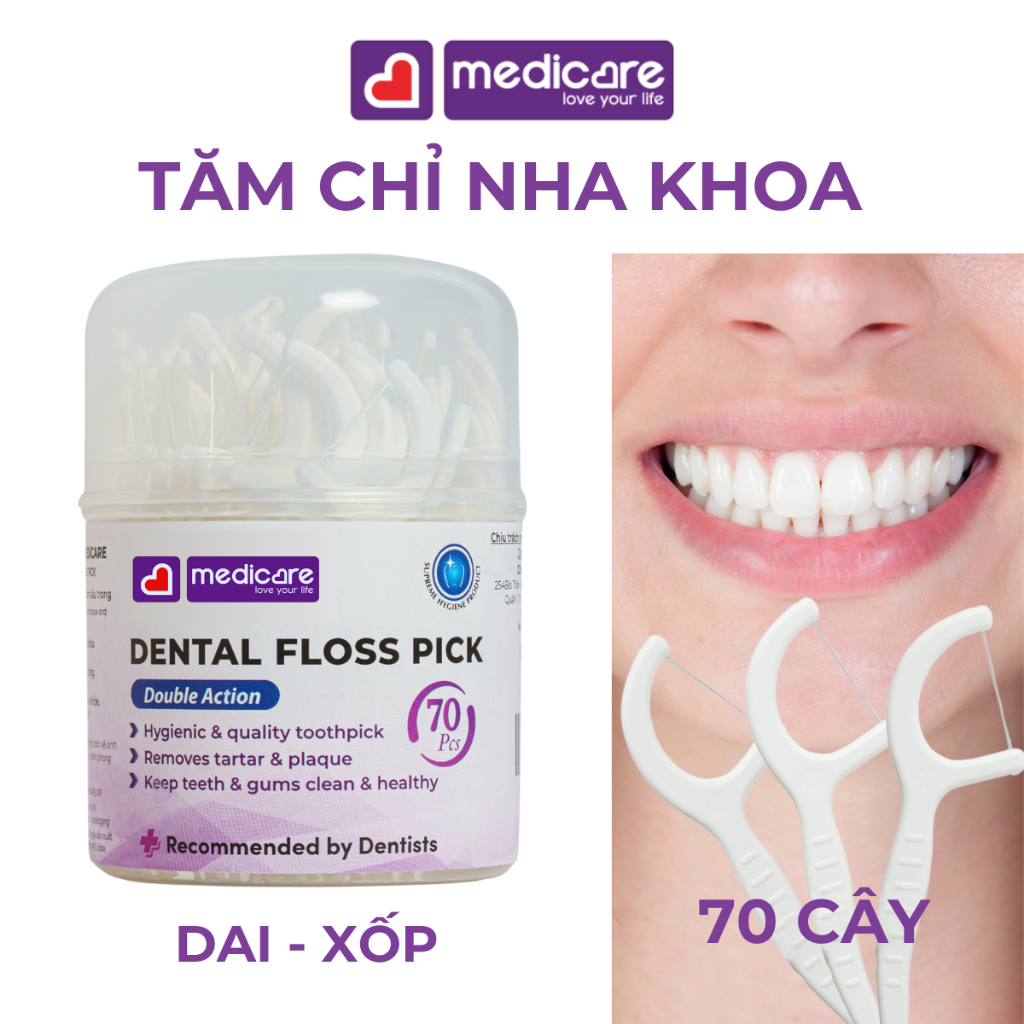 Tăm chỉ xỉa răng MEDiCARE hộp 70 cây
