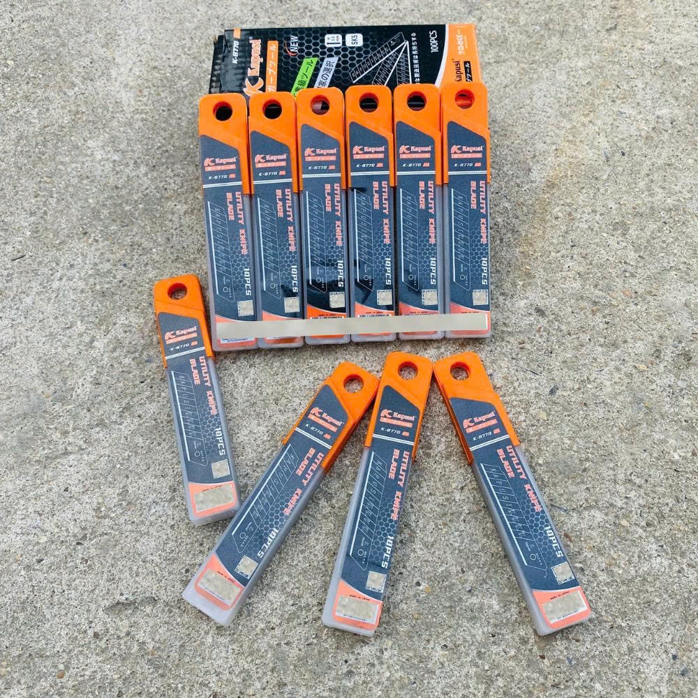 Hộp 10 lưỡi dao rọc giấy KAPUSI cao cấp, thép CRV, lưỡi dao đen cao cấp