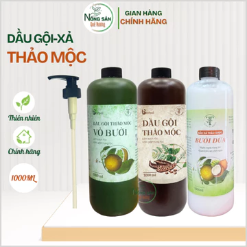 (MẪU MỚI- Tùng xà bông) Dầu Gội Thảo Dược 1000ml + Dầu Xả Thảo Dược 1000ml, dầu gội bồ kết và vỏ bưởi thiên nhiên