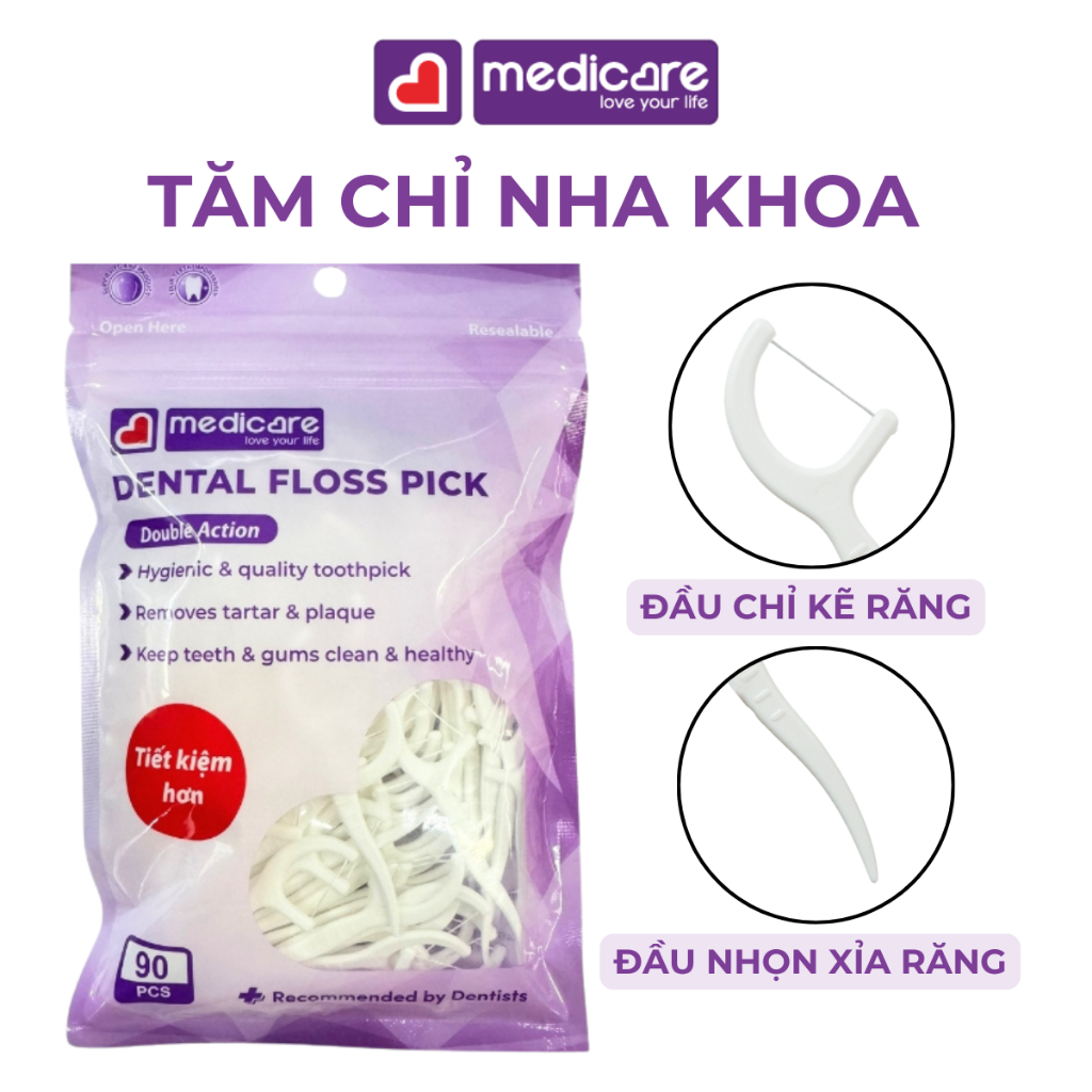 Tăm chỉ MEDiCARE xỉa răng túi 90 cây