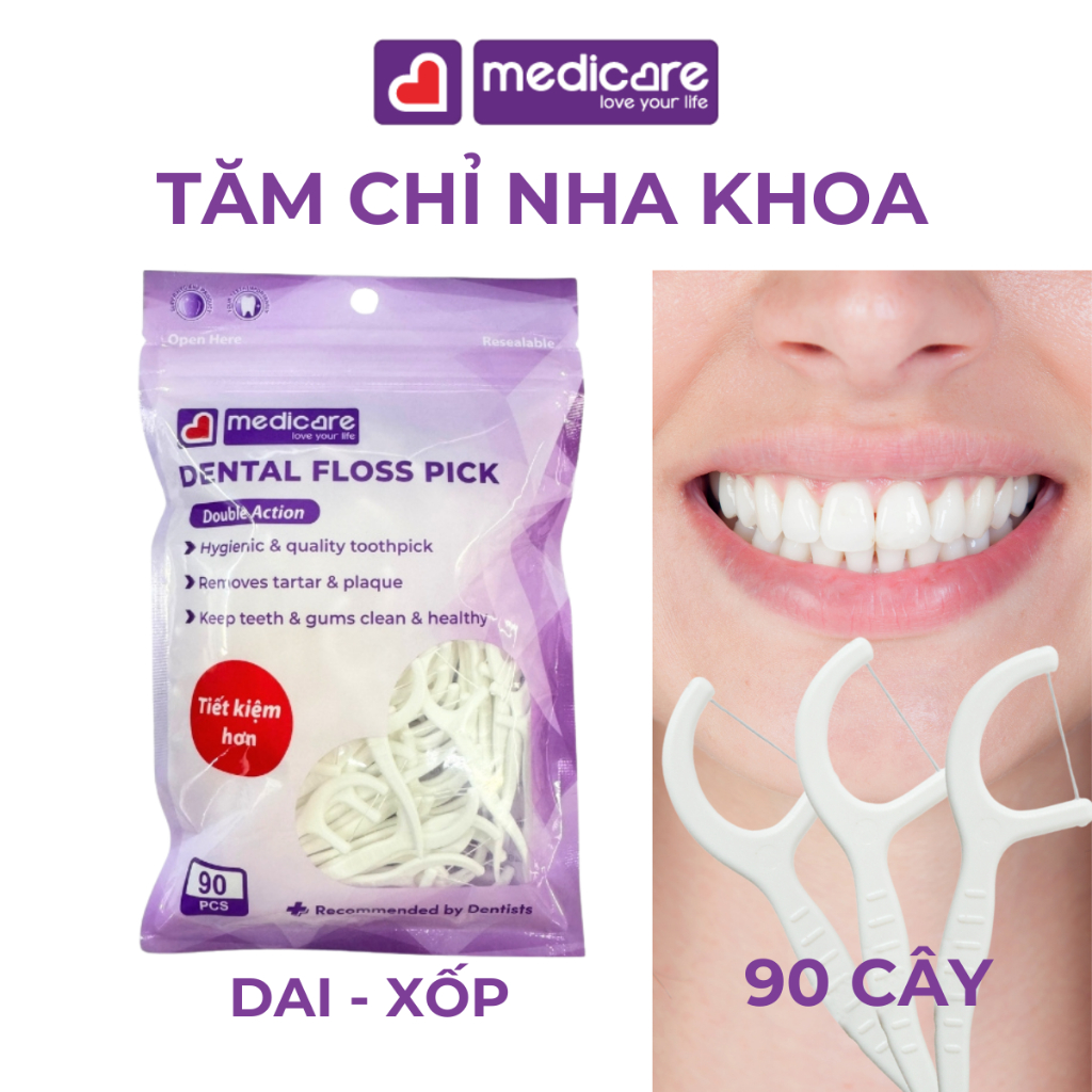 Tăm chỉ MEDiCARE xỉa răng túi 90 cây