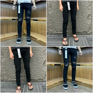 quần Jeans nam đen pơ pồ đen trơn+rách bốn cú tang lụa