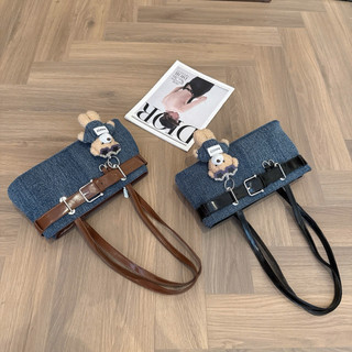 Túi Kẹp Nách Hàng Nội Địa Trung  Kèm charm Cún Bông Đai da Denim