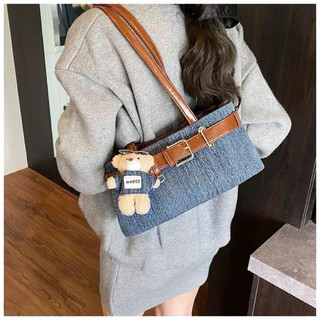 Túi Kẹp Nách Hàng Nội Địa Trung  Kèm charm Cún Bông Đai da Denim