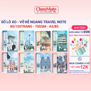 Combo 5/10 Vở Kẻ Ngang TRAVEL NOTE 70GSM Khổ B5 80/120 Trang Bìa Cán Vân Viết Bút Gel Không Thấm