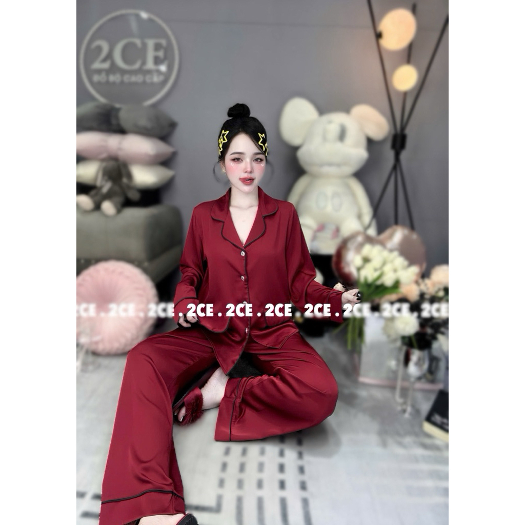 NÚT ĐÁ - Đồ bộ pijama Nắp Túi lụa mịn mát tay dài quần dài viền sang trơn women