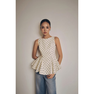 Áo Nữ Dotty Peplum Top, Chất Vải Linen Thoải Mái, WKI088 SOME HOW STORE