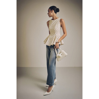 Áo Nữ Dotty Peplum Top, Chất Vải Linen Thoải Mái, WKI088 SOME HOW STORE