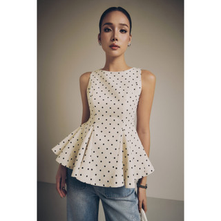 Áo Nữ Dotty Peplum Top, Chất Vải Linen Thoải Mái, WKI088 SOME HOW STORE