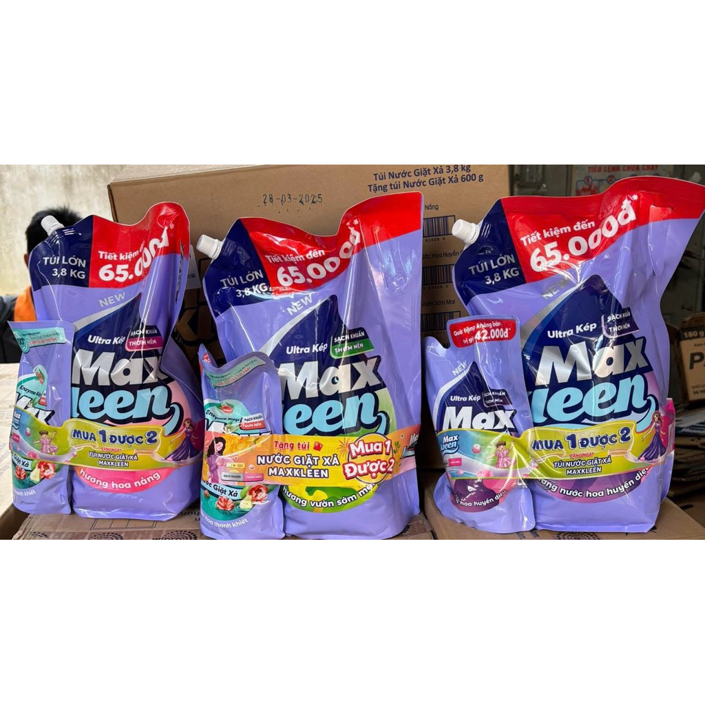 Combo Túi Nước Giặt Xả 3.8kg + Túi Nước Giặt Xả 600g MaxKleen