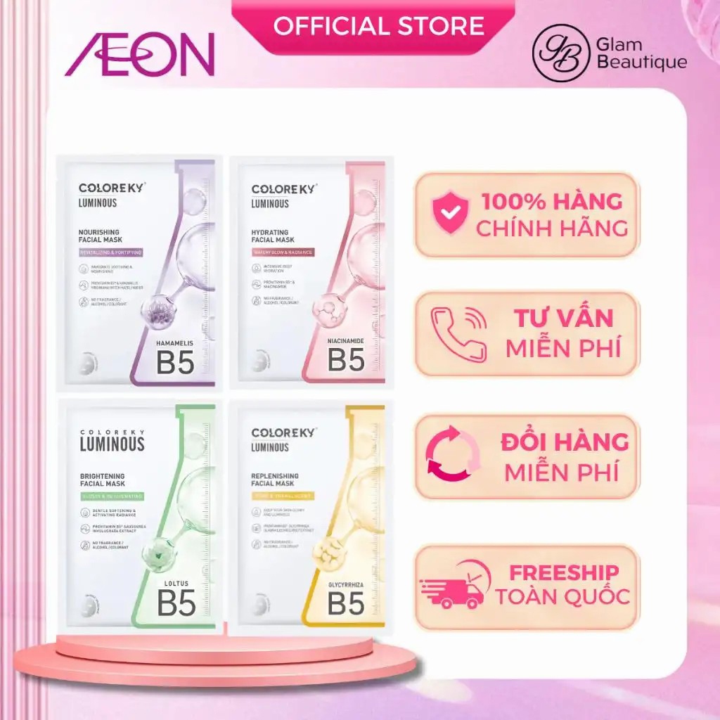 [LIVE DAILY] COMBO 3 Hộp 3 Màu Mặt Nạ Giấy COLORKEY LUMINOUS Vitamin B5 Cấp Ẩm Cho Da