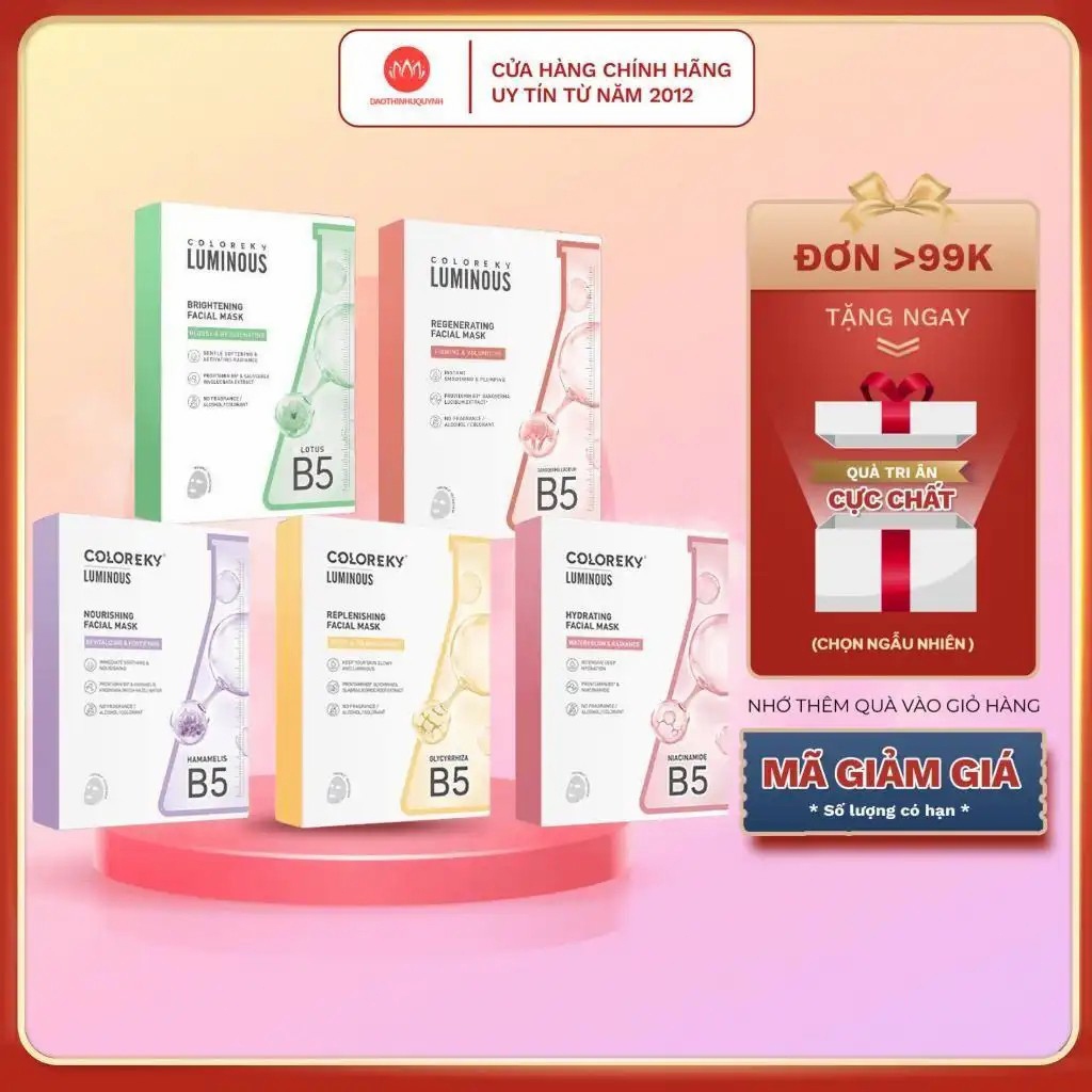 Combo 3 Hộp Mặt Nạ Giấy COLORKEY LUMINOUS Vitamin B5 Cấp Ẩm Cho Da Mịn Màng 10