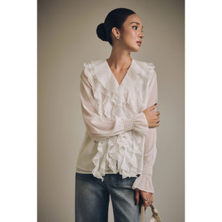 Áo Nữ Romantic Ruffle Blouse, Chất Vải Tằm Ánh Thoải Mái,WKI062, SOME HOW STORE