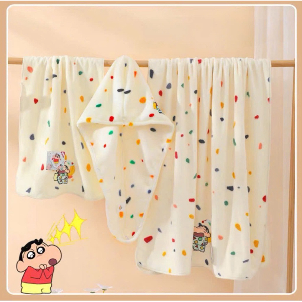 Mũ lau khô tóc shin, khăn tắm thấm hút tốt chất vải mềm mịn